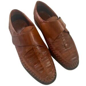 NWOB Men Woodbridge 100% Leather Brown Woven Velcro Penny Loafer Dress Shoes-10